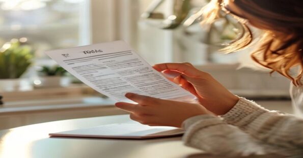Persona leyendo una receta óptica en la consulta del optometrista con luz natural